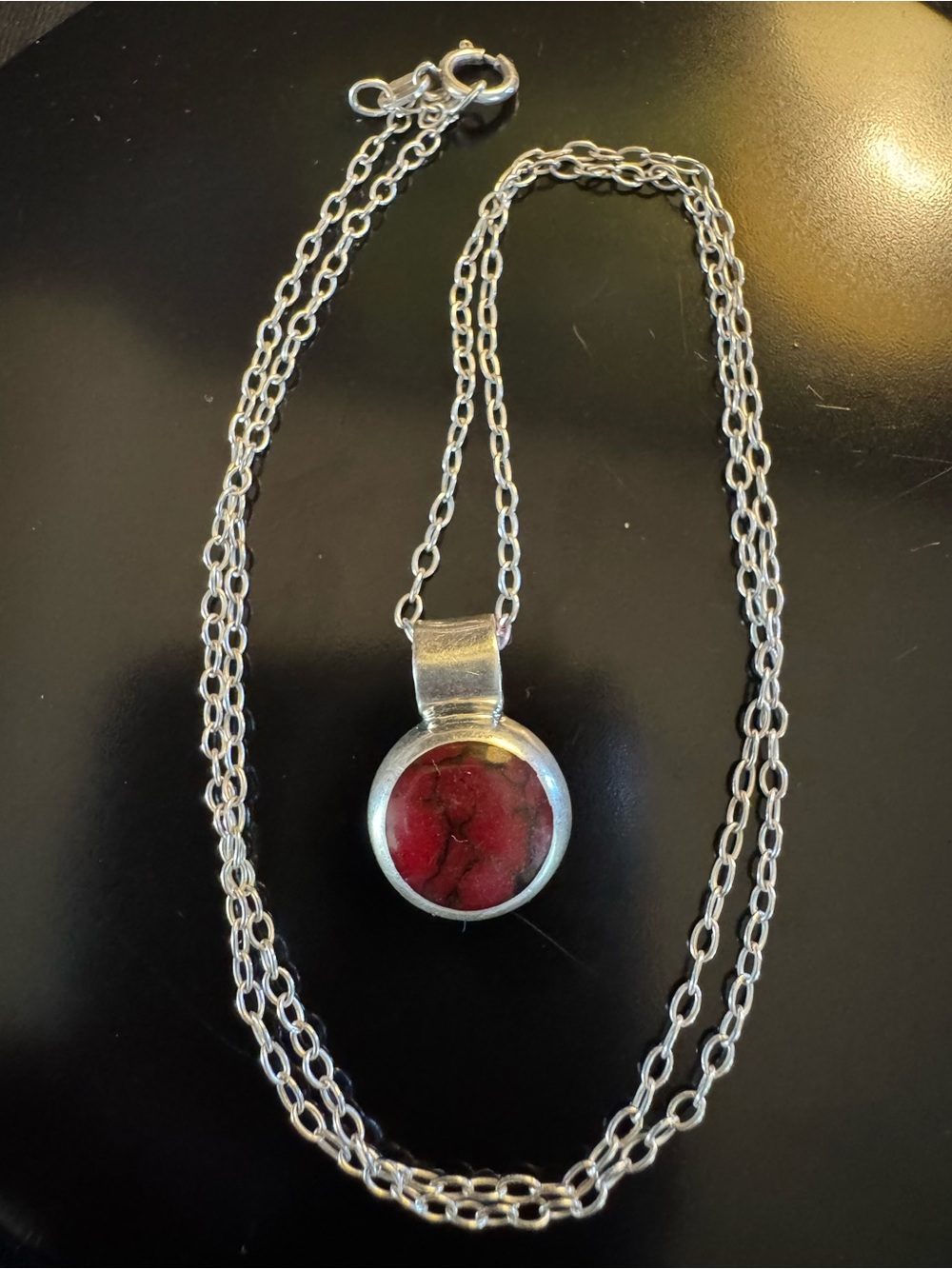ATI Mexico 925 Sterling Silver Red Stone Pendant Necklace - Italian Chain